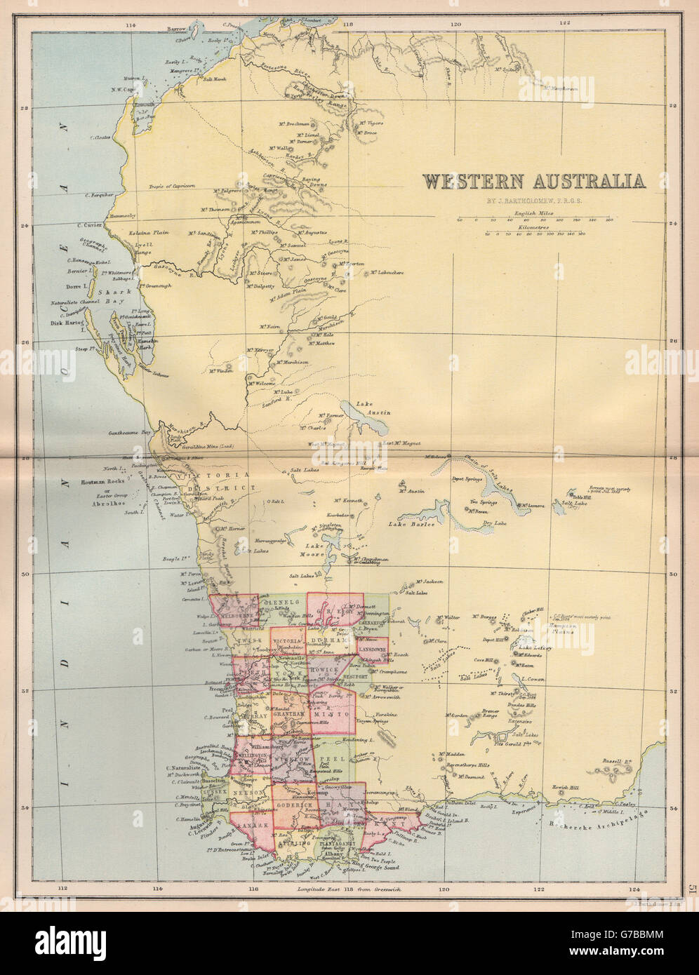 Western Australia Staatliche Karte Mit Nur 26 Grafschaften Perth 1878 Stockfotografie Alamy