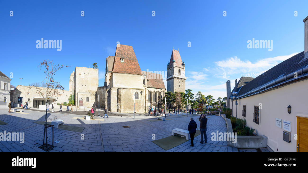 Burg, Martin-Kapelle, Kirche des Heiligen Augustinus und Turm, Perchtoldsdorf, Österreich, Niederösterreich, Niederösterreich, Wienerwald Stockfoto