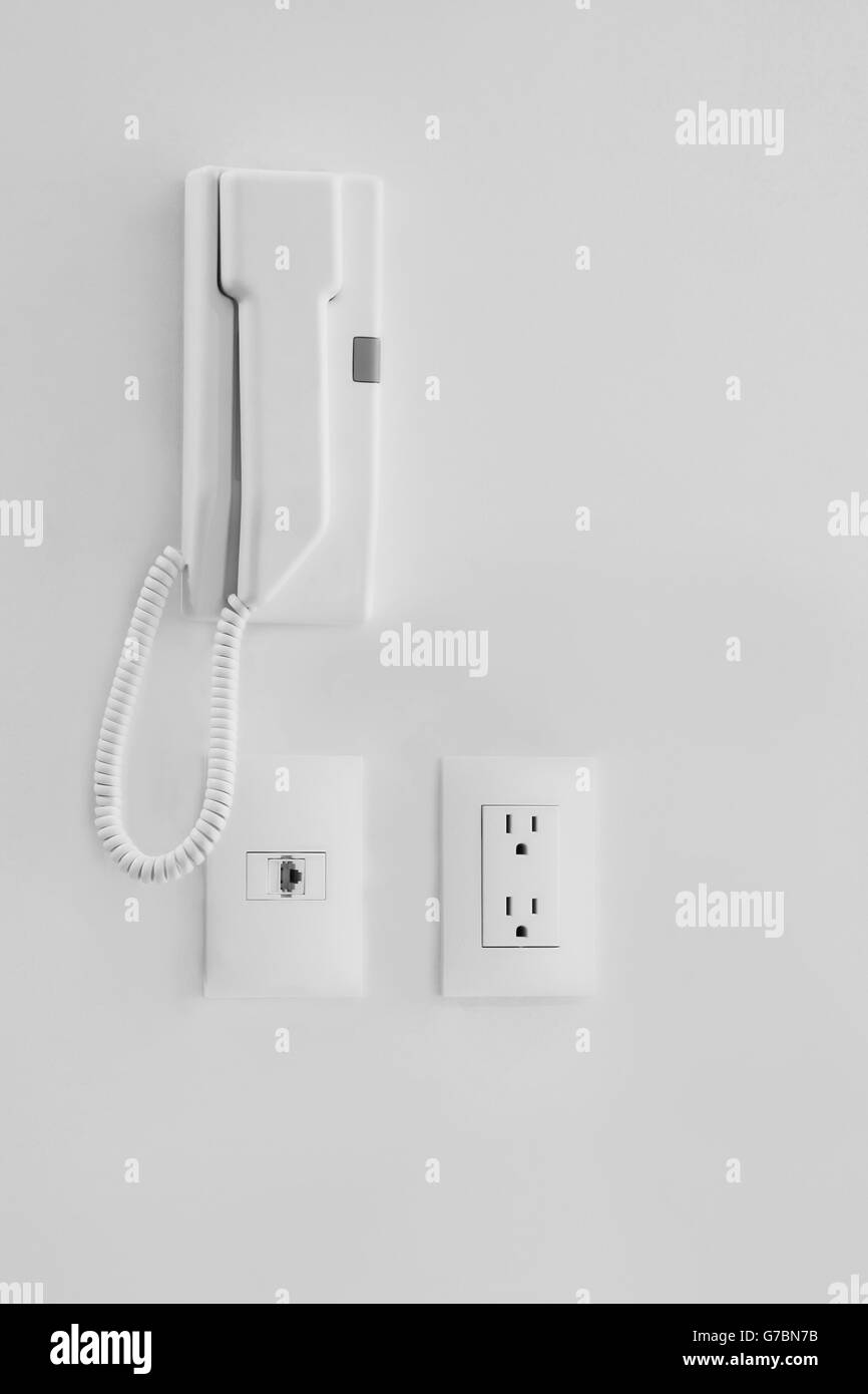 Ein Strom, ein Telefon und ein wan-lan-Buchse einstecken. Stockfoto