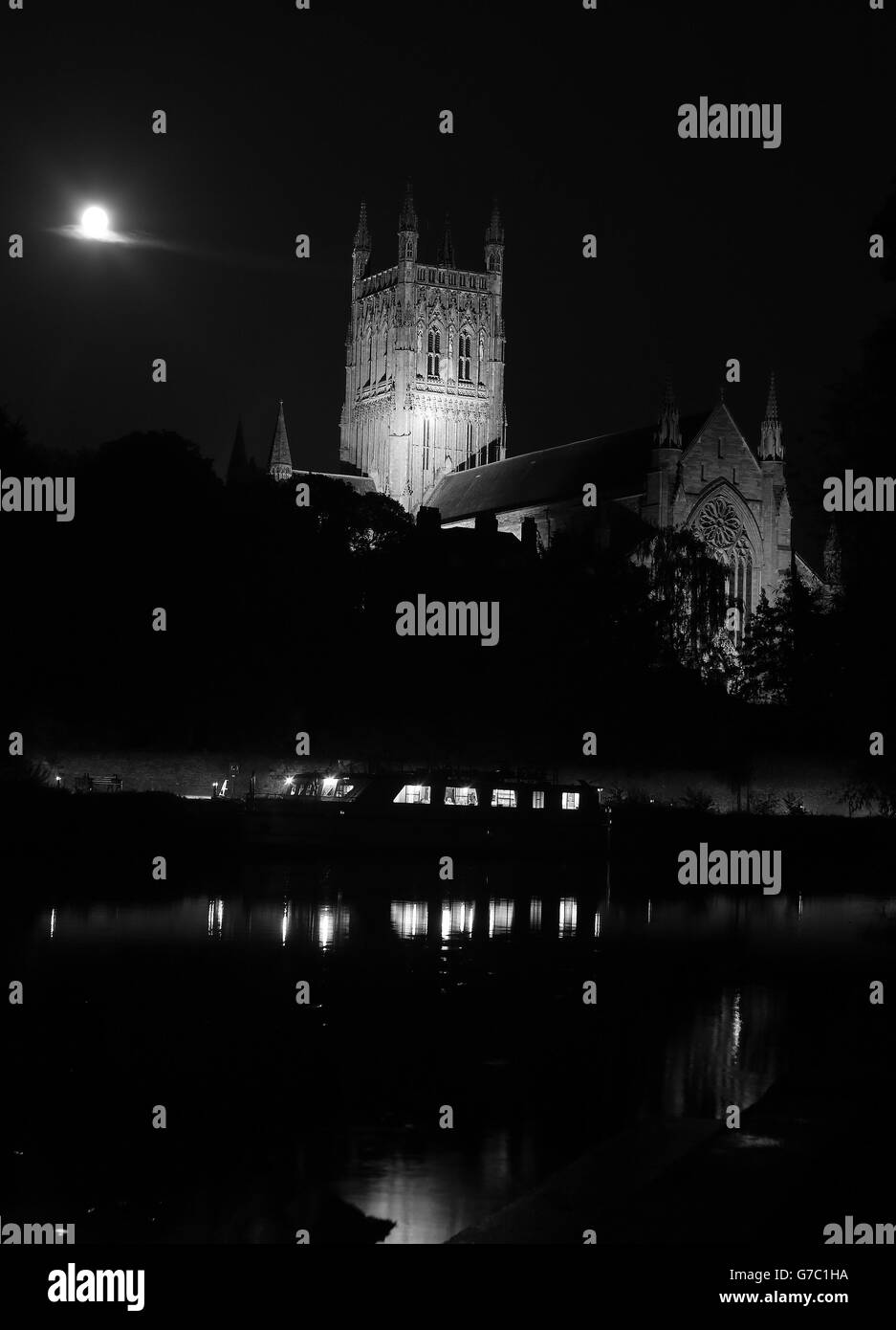 Worcester Cathedral - Stock Shots. Kathedrale von Worcester Aufnahme in Schwarzweiß Stockfoto