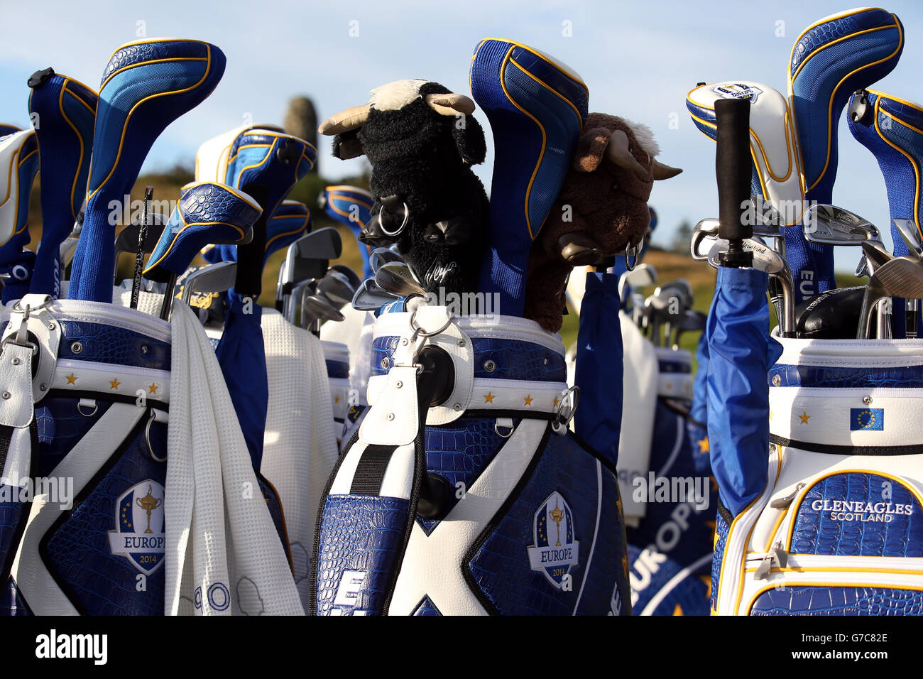 Golf - 40. Ryder Cup - Üben Tag 1 - Gleneagles. Eine Kopfbedeckung des Stier-Tierkopfes Stockfoto