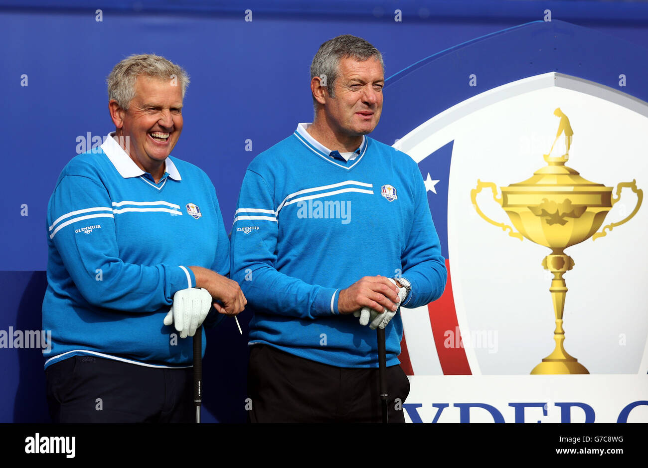 Colin Montgomery und Gavin Hastings (rechts) während der vier-Ball-Pro-Celebrity Challenge auf dem Gleneagles Golf Course, Perthshire. Stockfoto