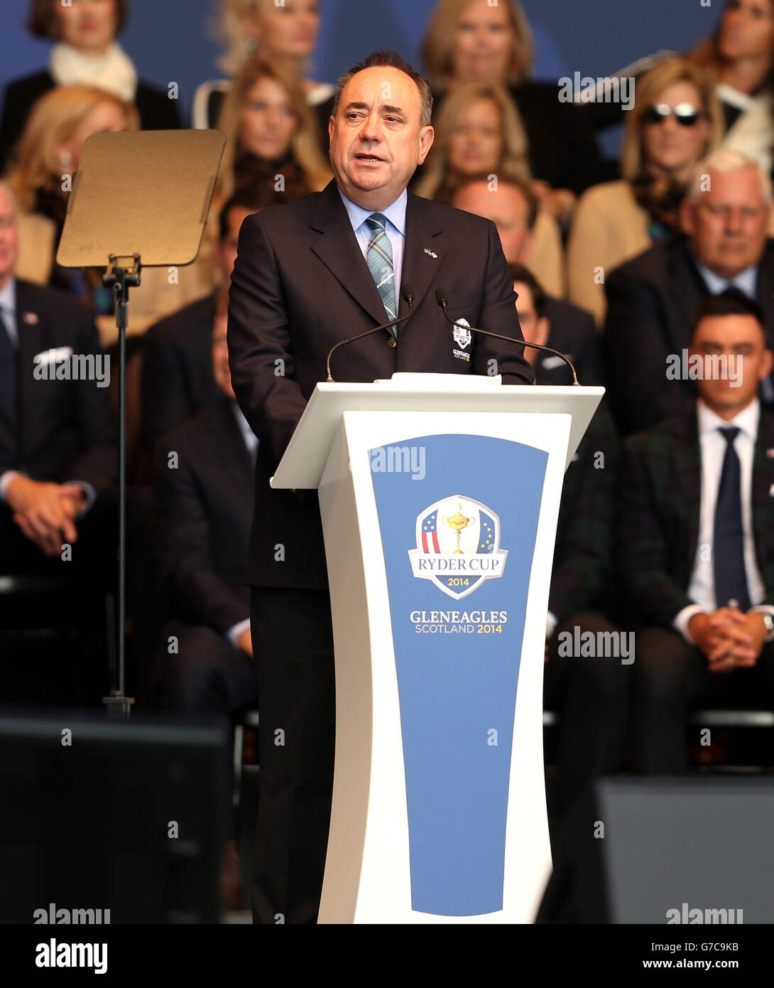 Schottland erster Minister Alex Salmond während der Eröffnungszeremonie des 40. Ryder Cup auf Gleneagles Golf Course, Perthshire. Stockfoto