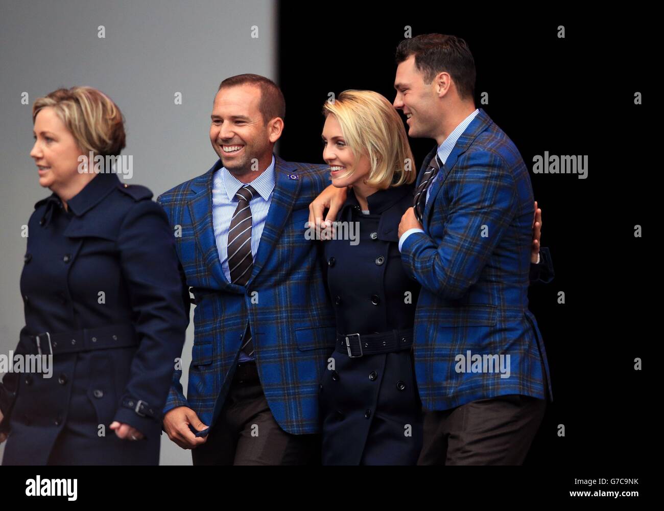 Europas Sergio Garcia, Partner Katharina Bohm und Martin Kaymer (rechts)  und während der Eröffnungszeremonie auf dem Gleneagles Golf Course,  Perthshire Stockfotografie - Alamy