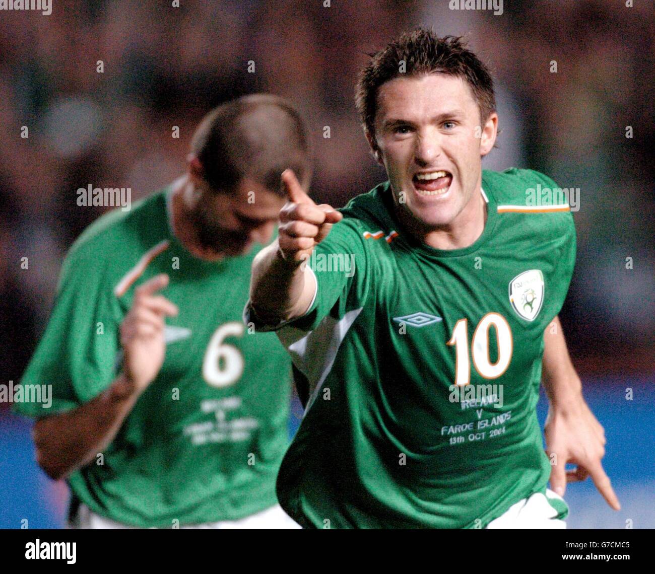 Robbie Keane, Irlands Republik, feiert den zweiten Treffer Gegen die Färöer während der WM-Qualifikation bei Lansdowne Road Stockfoto