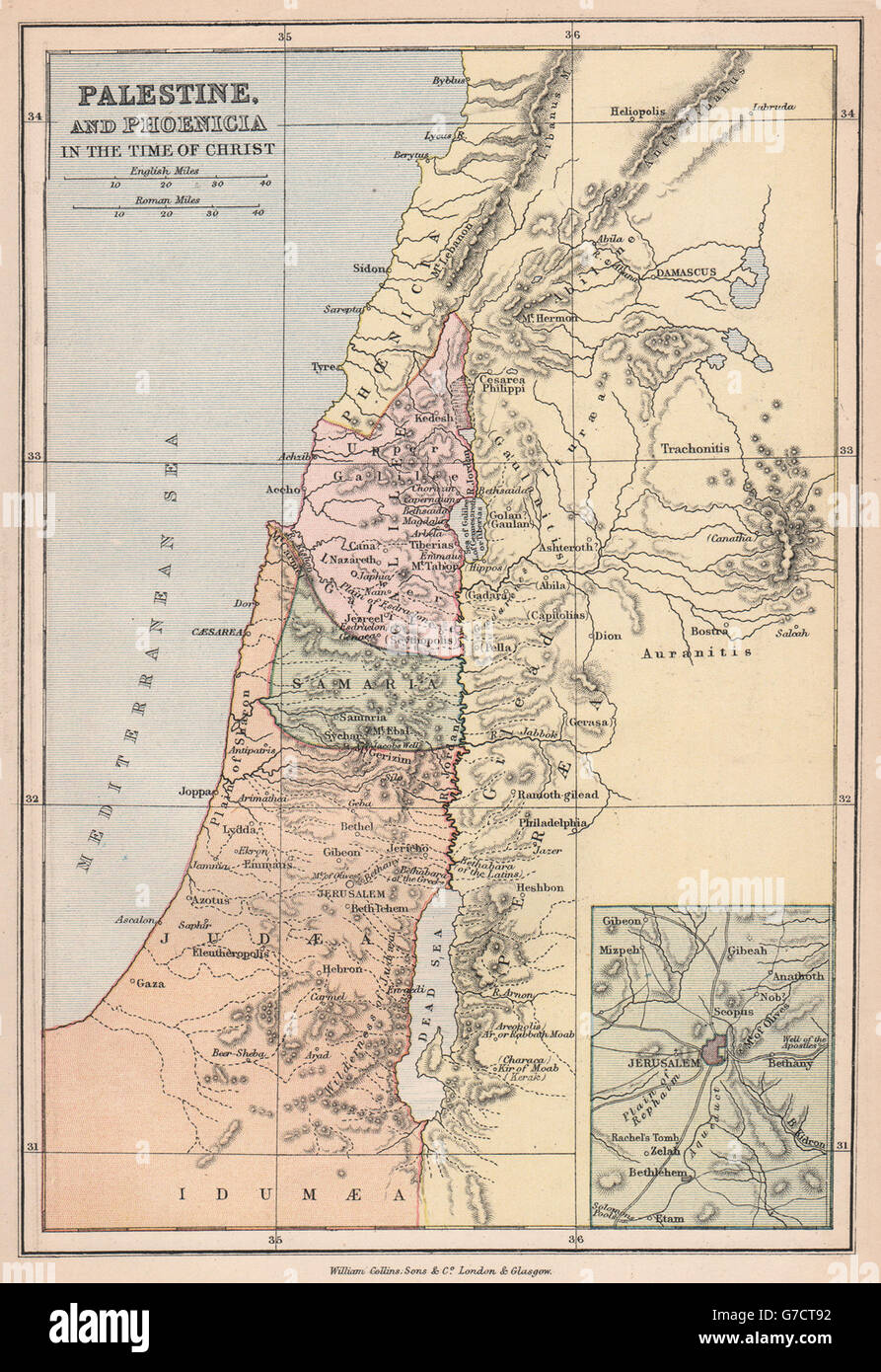 Palästina & Phoenicia in der Zeit von Christus ". Judäa Gallilee Samaria, 1878-Karte Stockfoto
