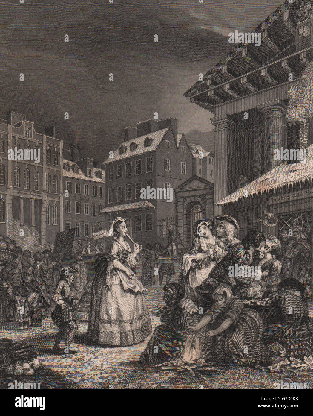 ZEITEN DES TAGES. "Morgen". Nach William HOGARTH antique print 1833 Stockfoto