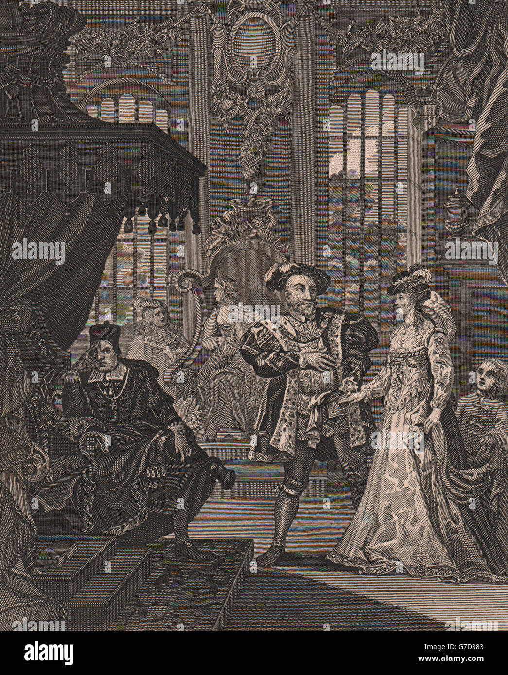 "Henry die achte & Anna Boleyne". Nach William HOGARTH antique print 1833 Stockfoto