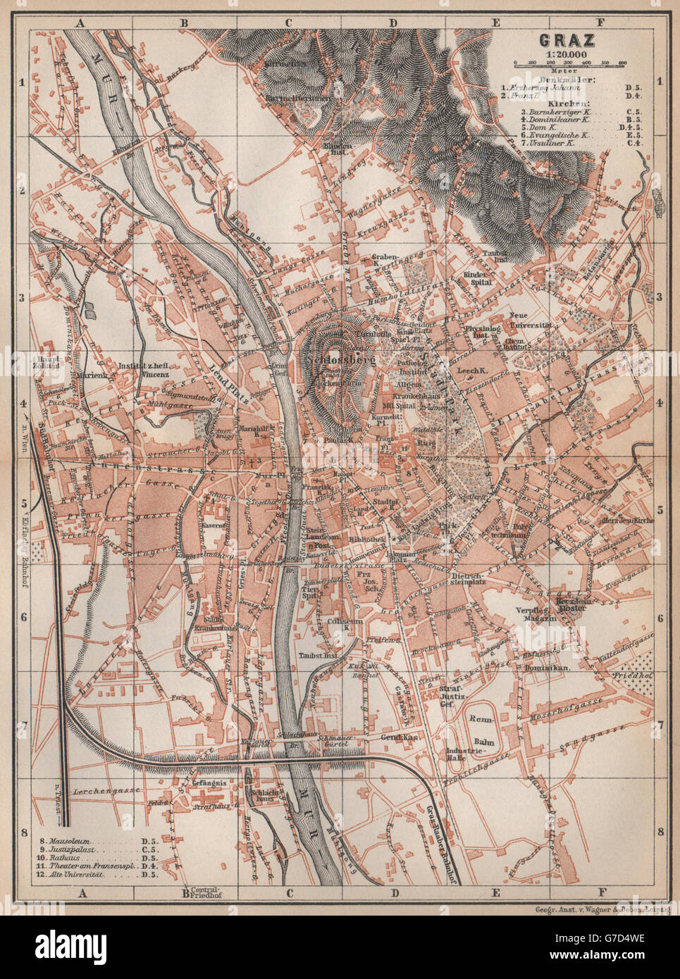 GRAZ (GRATZ) Stadt Stadt Plan attraktivem. Österreich-Österreich Karte, 1896 alte Karte Stockfoto