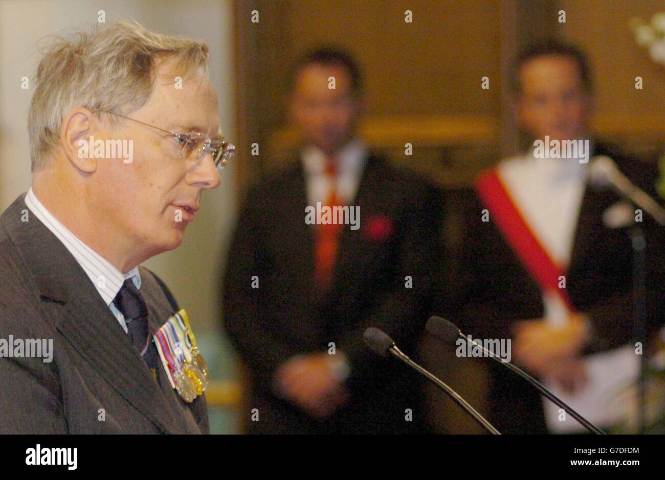 HRH, der Herzog von Gloucester, spricht zum 60. Jahrestag der Schlacht an der Normandie in der Londoner Guildhall zu einem Mittagsempfang. Die Rezeption folgte einem Gottesdienst, der früher in der St. Paul's Cathedral stattfand. Stockfoto