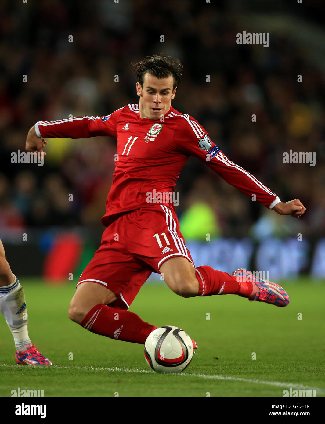 Gareth Bale von Wales während des UEFA Euro 2016-Qualifikationsspiel im Cardiff City Stadium, Cardiff. Stockfoto