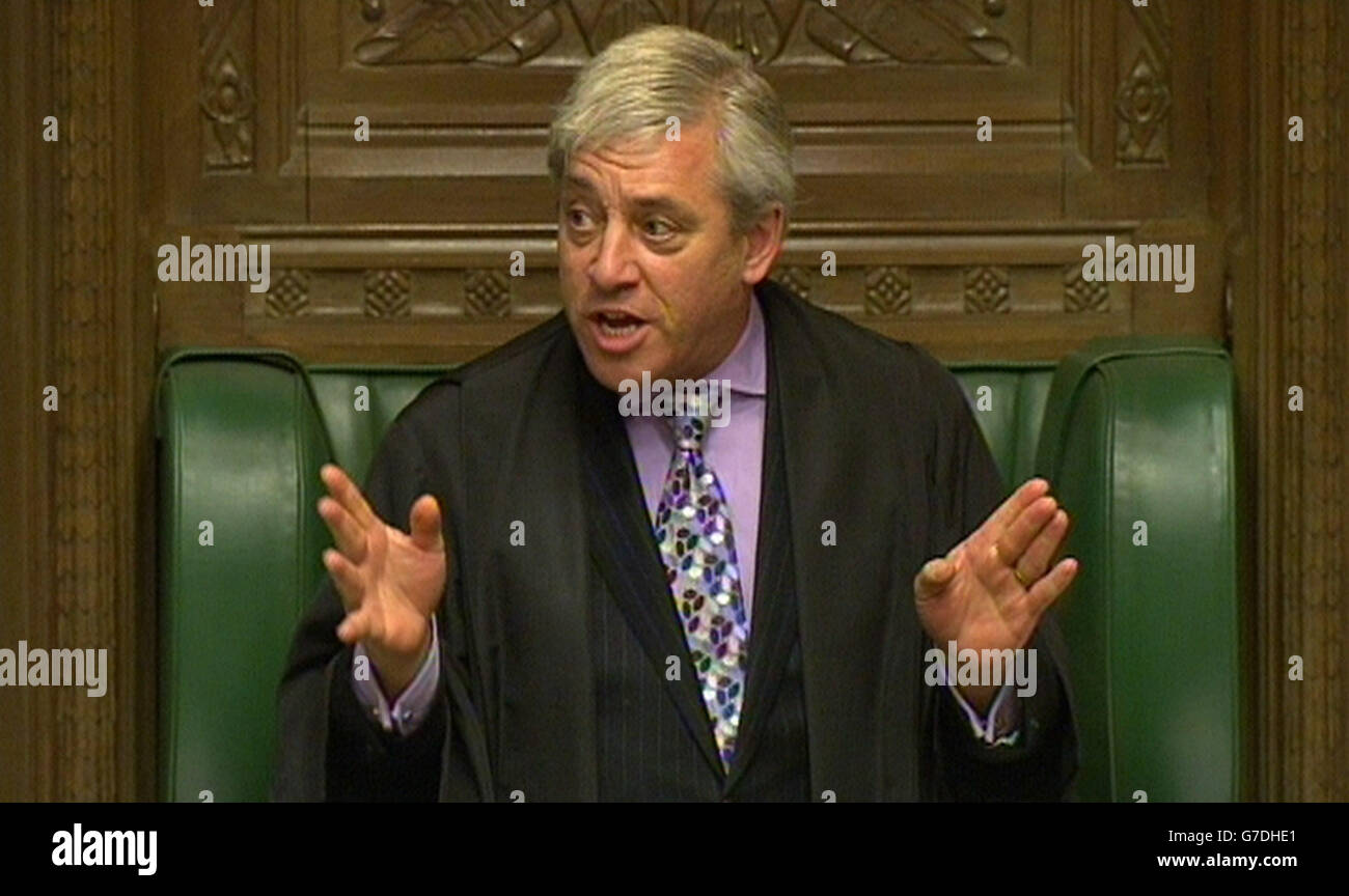 John Bercow, Sprecher des Unterhauses, spricht während einer Debatte über die Dezentralisierung innerhalb des Vereinigten Königreichs im Unterhaus in London. Stockfoto