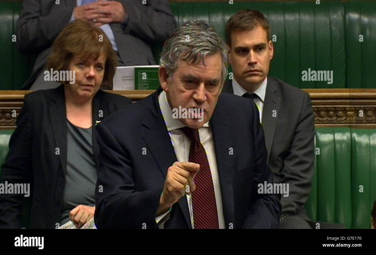 Der ehemalige Premierminister Gordon Brown spricht während einer kurzen Debatte über die Beziehungen der britischen Regierung zu Schottland im Londoner Unterhaus. Stockfoto