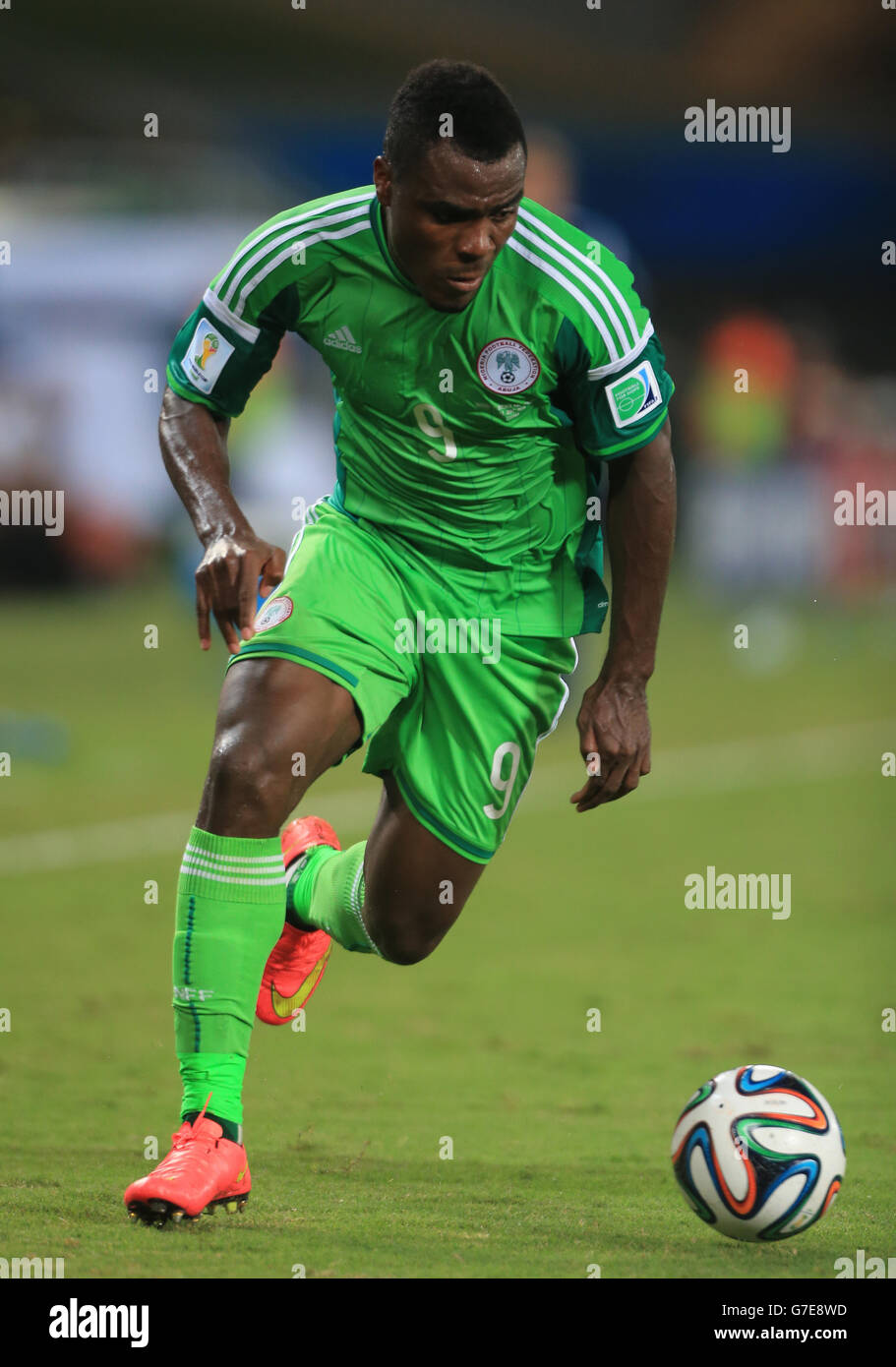 Fußball - FIFA Fußball-Weltmeisterschaft 2014 - Gruppe F - Nigeria - Bosnien und Herzegowina - Arena Pantanal. Emmanuel Emenike, Nigeria Stockfoto