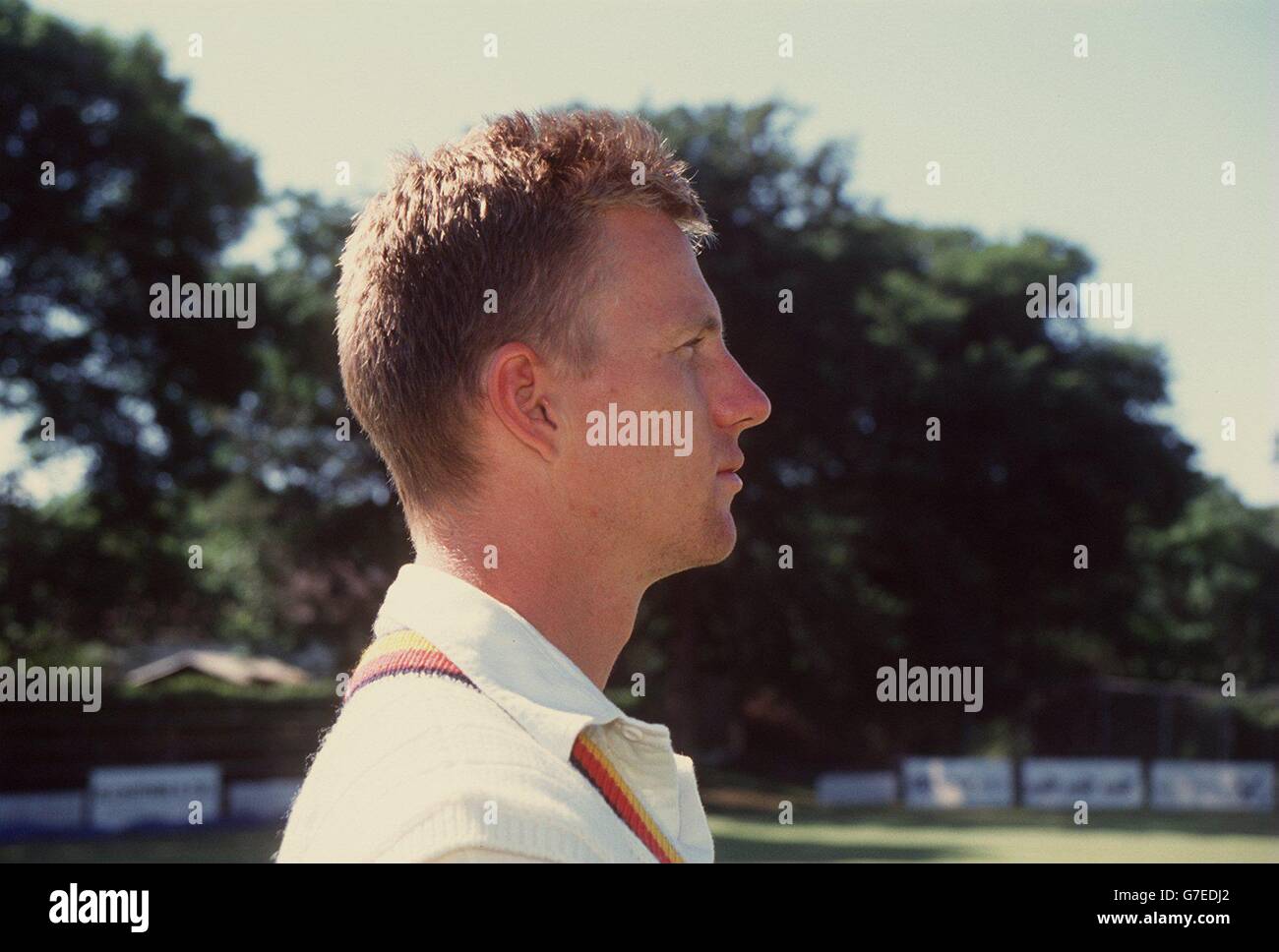 England Cricket Tour durch Simbabwe. Fotozelle. Alan Mullally, England Stockfoto