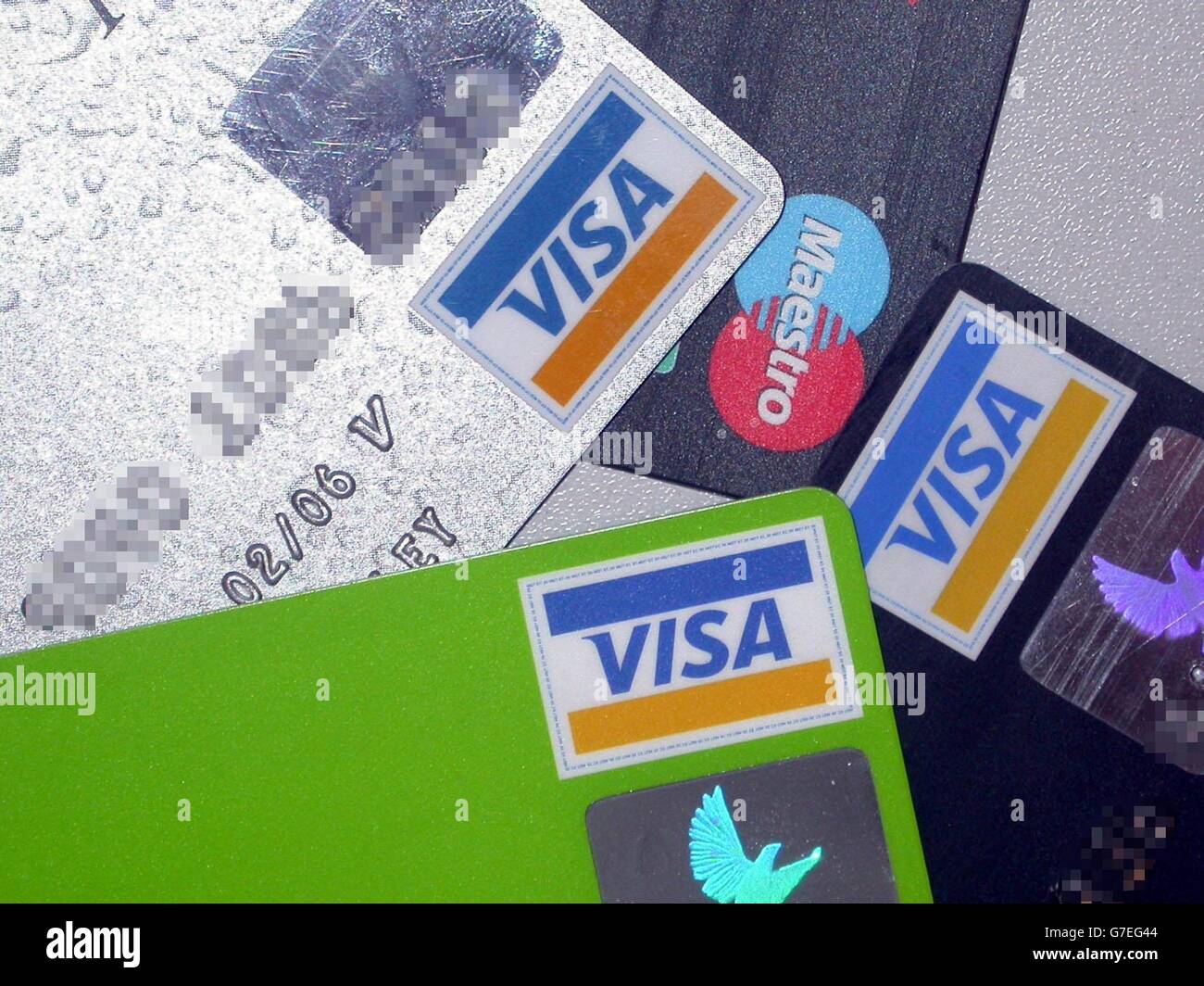 Visa-Kreditkarten. Eine allgemeine Ansicht der Visa-Kreditkarten. Stockfoto