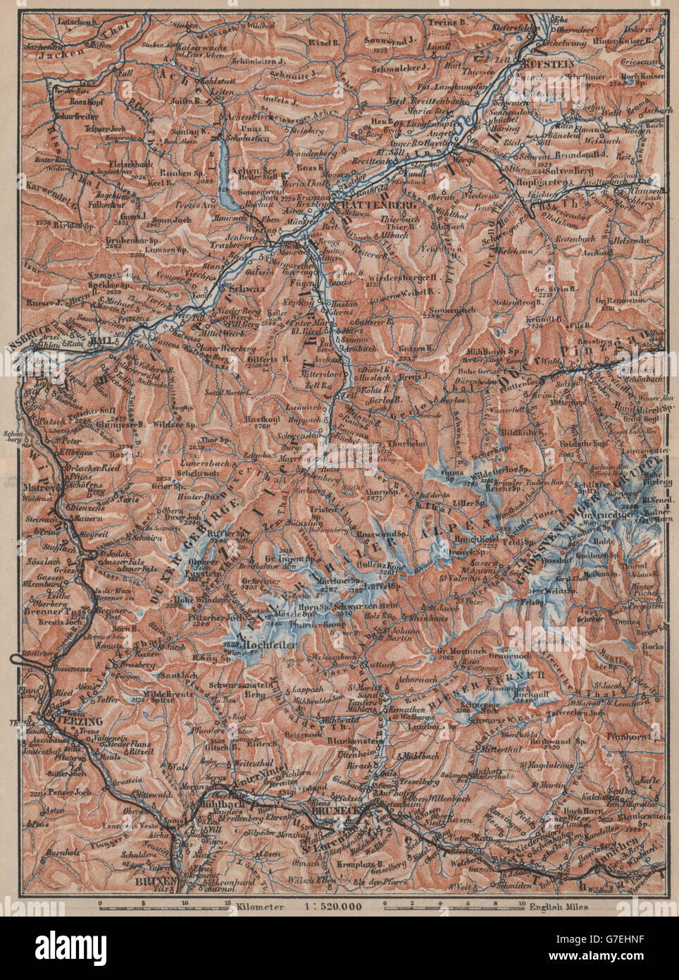AUFNAHEM/PUSTERTHAL. Igls Mayrhofen Söll Gerlos Oberau Brixen Fügen, 1905-Karte Stockfoto