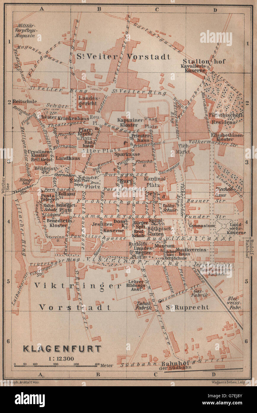 KLAGENFURT Profil Wörthersee Stadt Stadt Plan attraktivem Celovec. Österreich, 1905-Karte Stockfoto