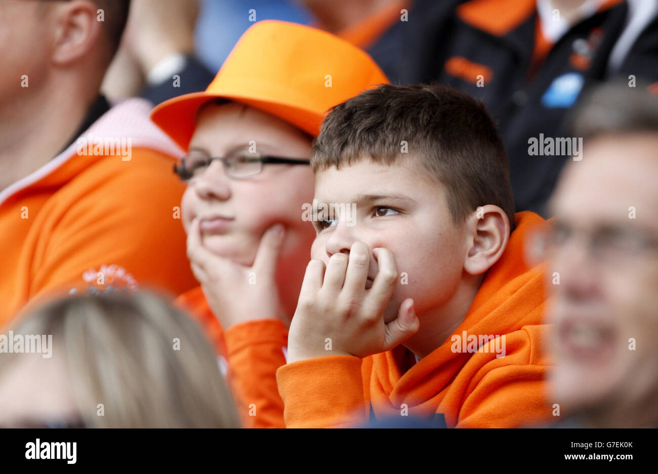 Fußball - Sky Bet Championship - Huddersfield Town / Blackpool - John Smith's Stadium. Blackpool Fans auf den Tribünen Stockfoto