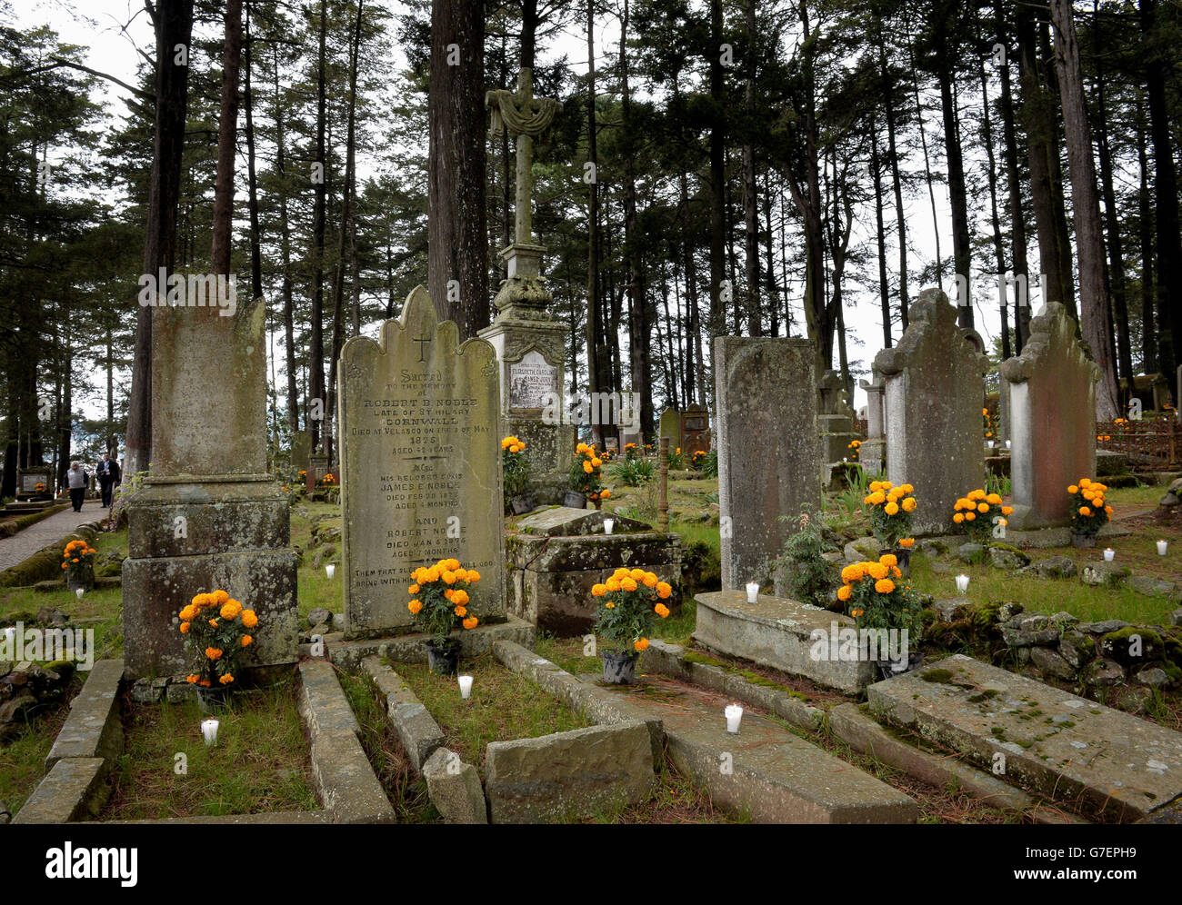 Der englische Friedhof Pantéon Ingles in Real del Monte, Mexiko, der von Prinz von Wales und der Herzogin von Cornwall während ihrer Rundreise durch Kolumbien und Mexiko besucht wurde. Stockfoto