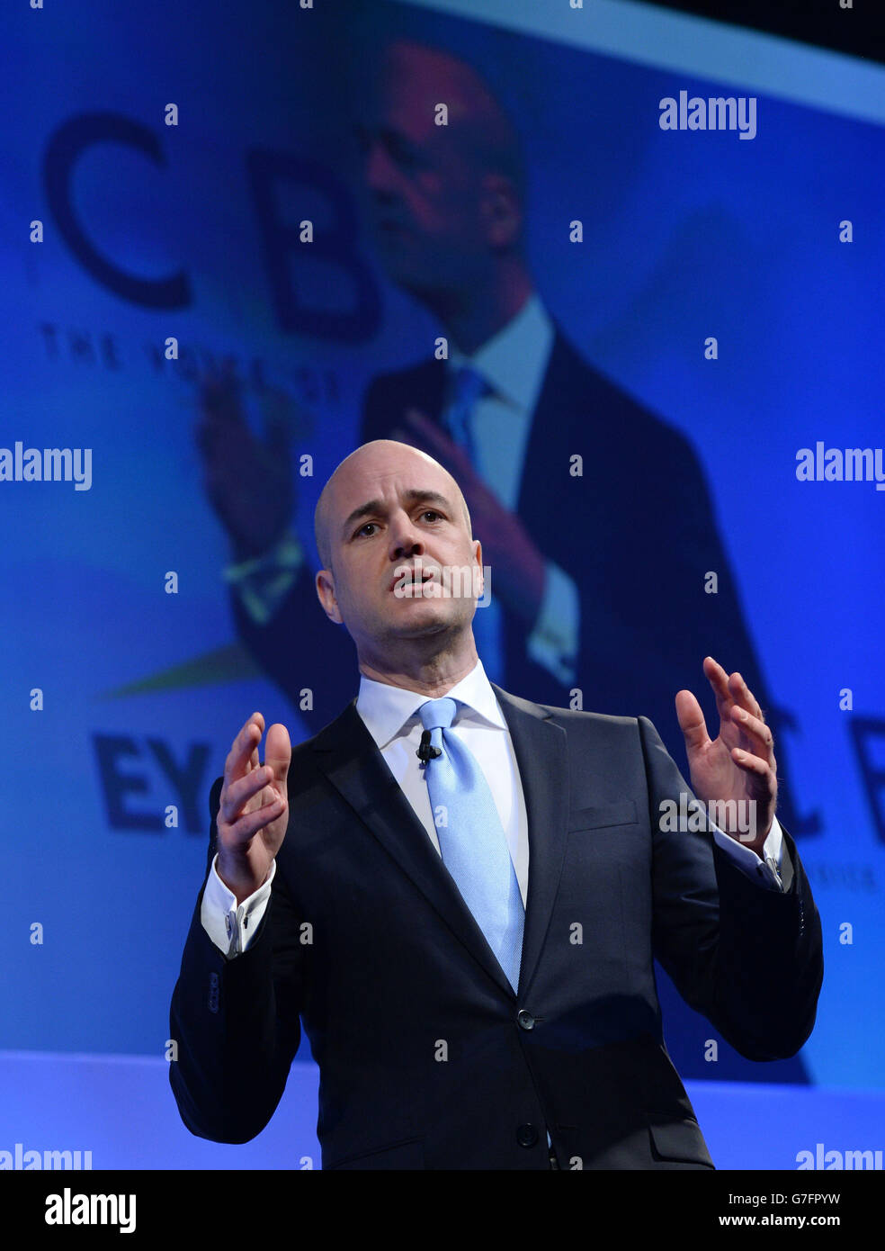Fredrik Reinfeldt, der ehemalige schwedische Premierminister und Vorsitzende der moderaten Partei, spricht vor der CBI-Jahreskonferenz in London. Stockfoto