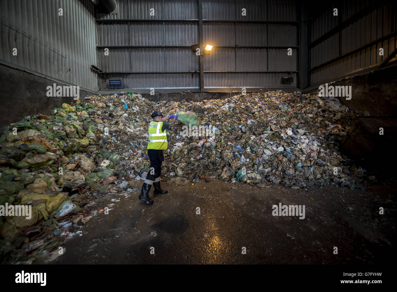 Lebensmittelabfälle in den Kläranlagen von At Bristol in Avonmouth. Stockfoto