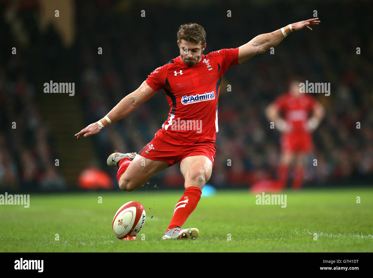 Rugby Union - Dove Men Series 2014 - Wales / Südafrika - Millennium Stadium. Wales Leigh Halfpenny schlägt beim Spiel der Dove Men Series im Millennium Stadium, Cardiff, eine Strafe ab. Stockfoto