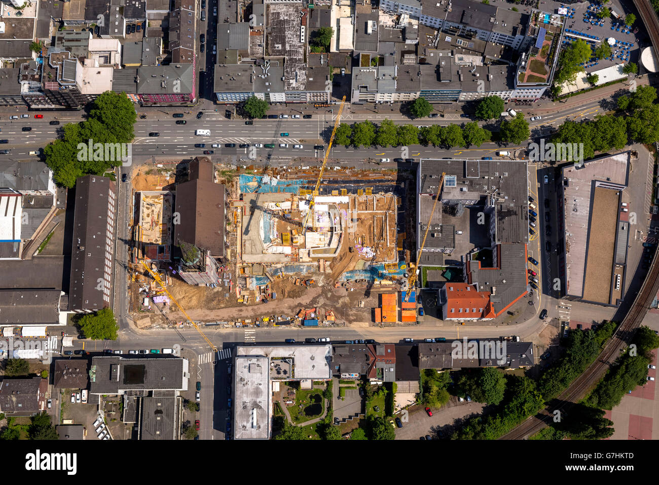Luftaufnahme, Musikzentrum Bochum mit Marienkirche, Philharmonie-Bochum, Bochum, Ruhrgebiet, Nordrhein-Westfalen, Deutschland Stockfoto