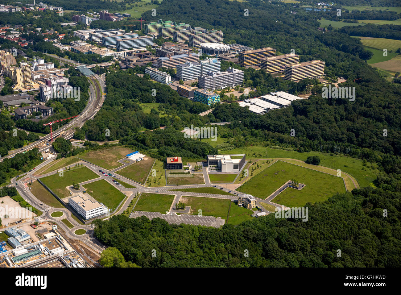 Aerial Blick auf biomedizinische Park westlich von der Ruhr-Universität Bochum, RUB, Bochum, Ruhrgebiet, Nordrhein-Westfalen, Deutschland Stockfoto
