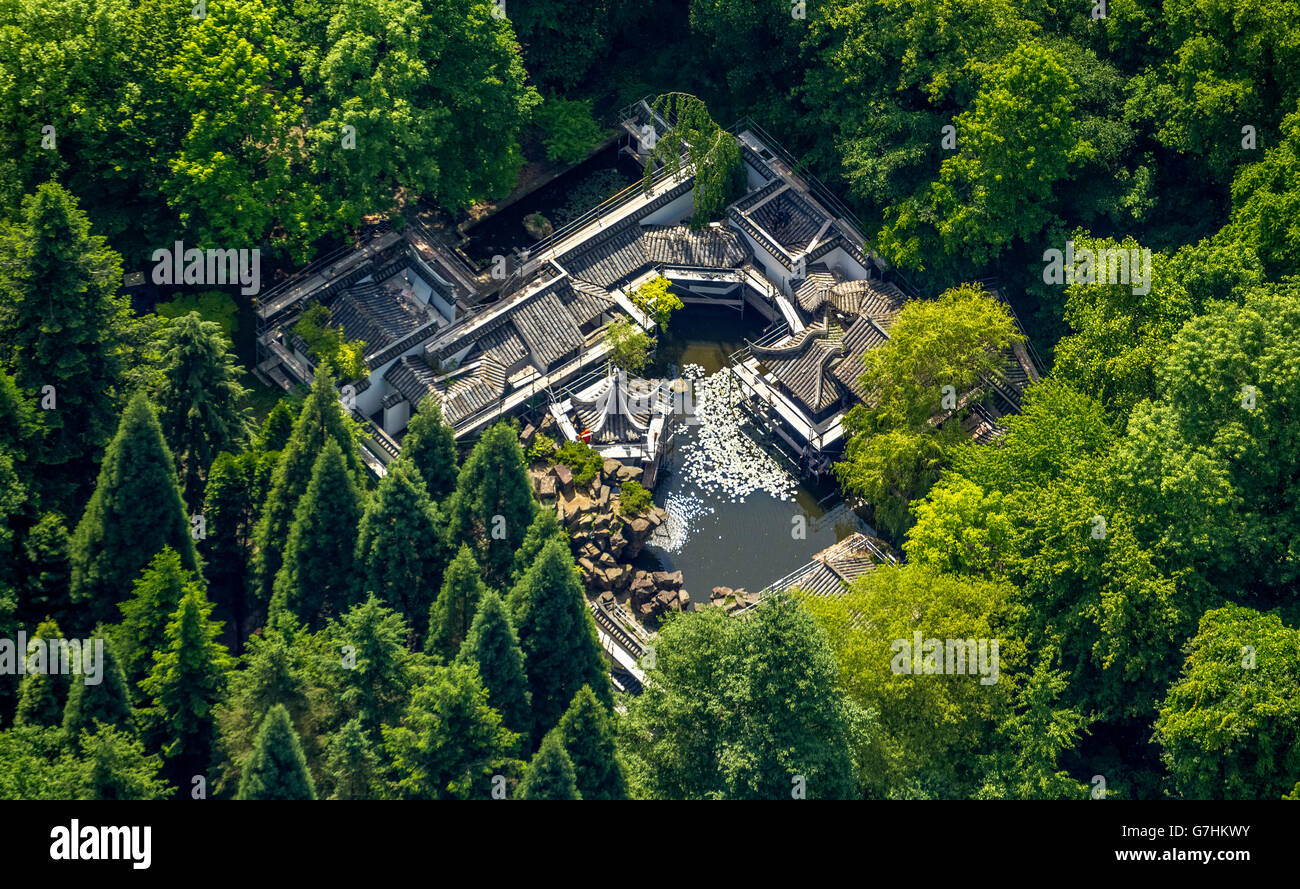 Luftaufnahme, chinesischer Garten der Ruhr-Universität Bochum ist restauriert, Bochum, Ruhrgebiet, Nord Rhein Westfalen, Deutschland, Stockfoto