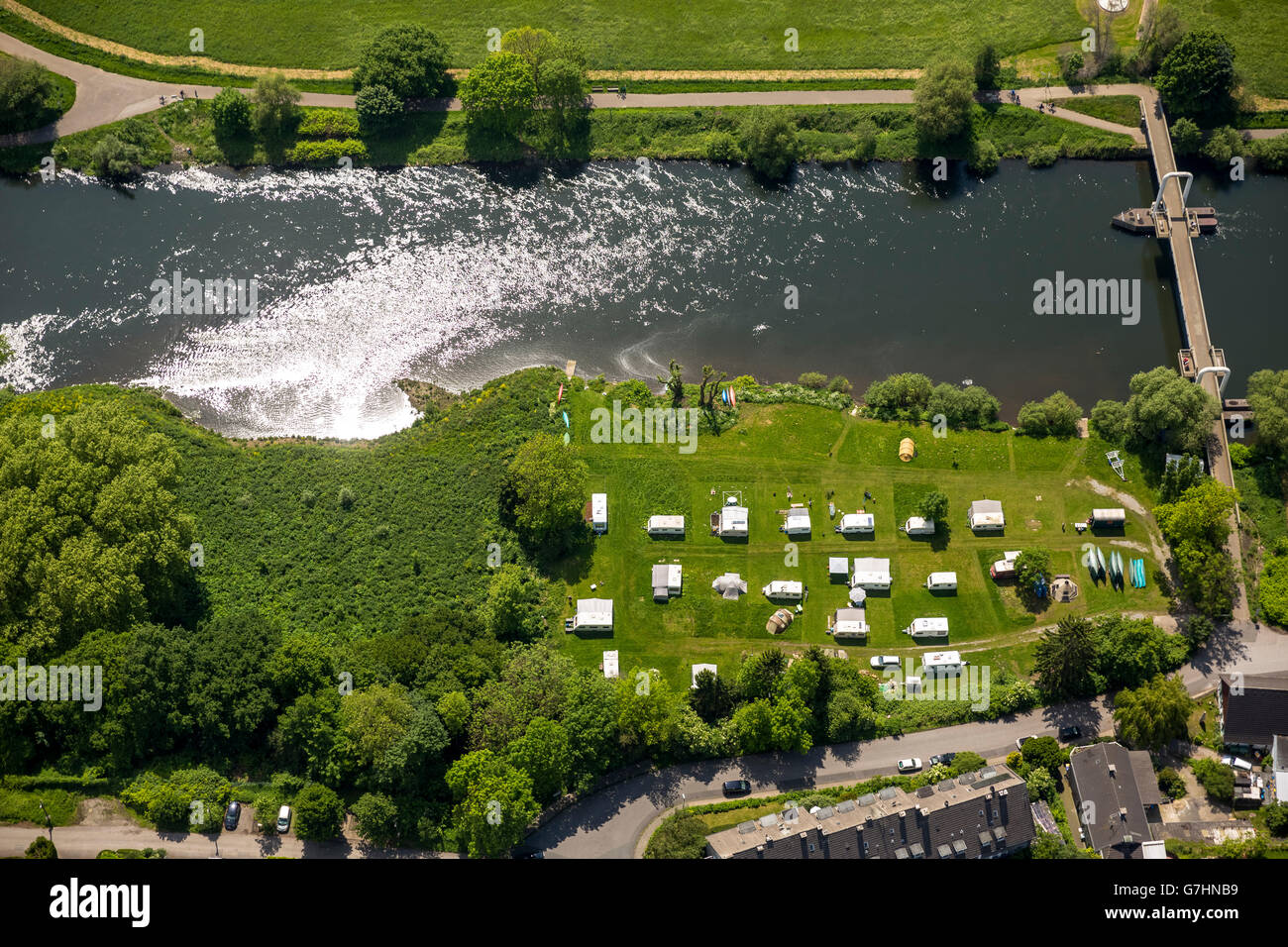 Luftaufnahme, Ruhr, Ruhr, Ruhrgebiet, Steele In the Lake Camping, Essen,  Ruhr, Nord Rhein Westfalen, Deutschland, Europa, Aerial v Stockfotografie -  Alamy