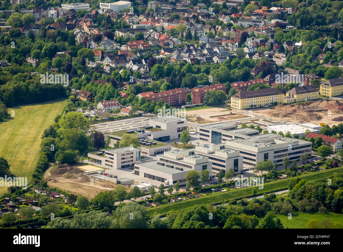 Luftaufnahme, HSLH, Universität Lippstadt Hamm, Paracelsuspark, ehemalige Paracelsus-Kaserne, Hamm, Ruhrgebiet, Stockfoto