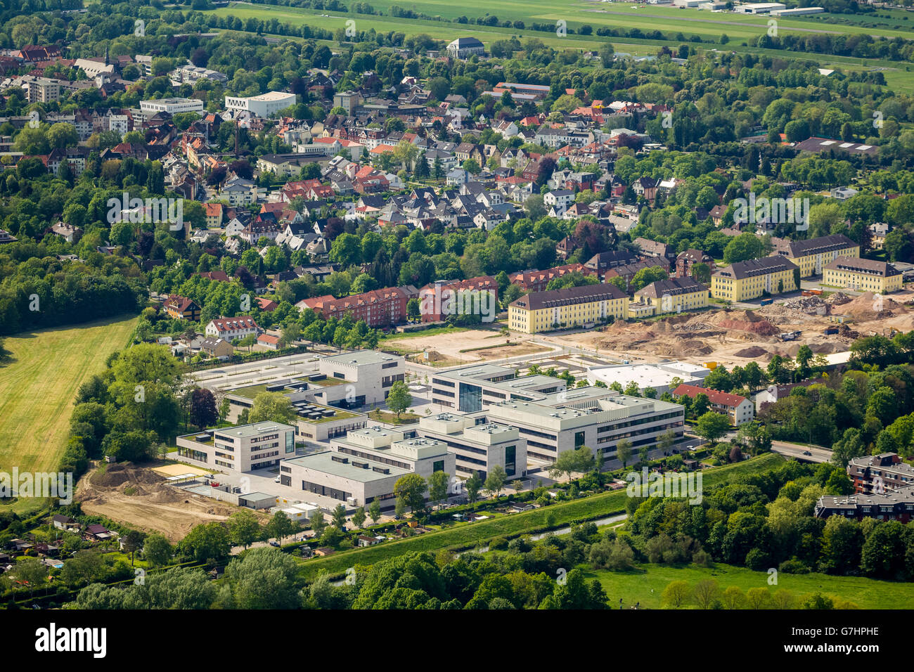 Luftaufnahme, HSLH, Universität Lippstadt Hamm, Paracelsuspark, ehemalige Paracelsus-Kaserne, Hamm, Ruhrgebiet, Stockfoto