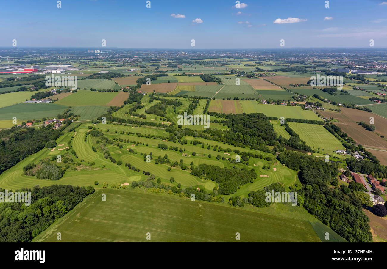 Luftaufnahme, Golfclub Hamm, Golfclub Hamm Drechen, Golfplatz, driving-Range, Grüns, Sandbunker, Hamm, Ruhrgebiet, Stockfoto