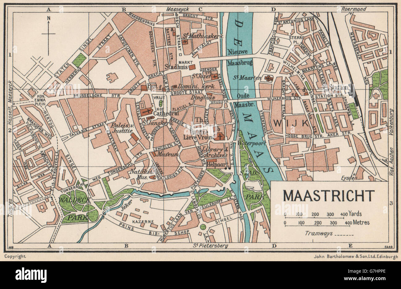 MAASTRICHT. Karte Stadtplan Vintage Stadt. Niederlande, 1933