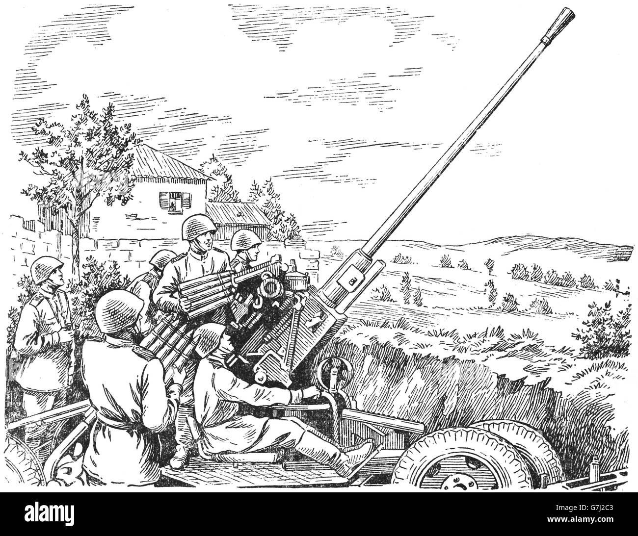 Artillerie des zweiten Weltkriegs, Illustration aus sowjetischen Buch datiert 1953 Stockfoto