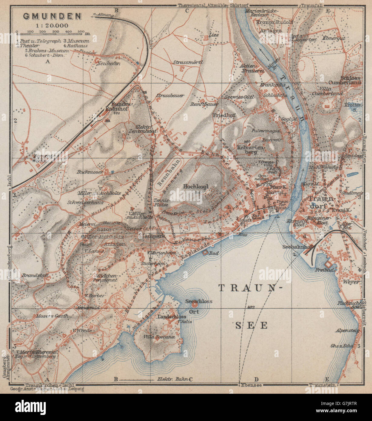 GMUNDEN Vintage Stadt Stadt Plan attraktivem. Österreich-Österreich