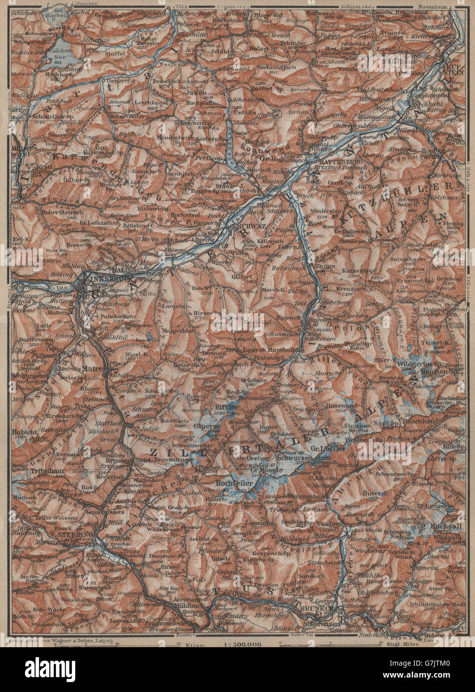 AUFNAHEM/PUSTERTHAL. Igls Mayrhofen Söll Gerlos Oberau Brixen Fügen, 1929 Karte Stockfoto