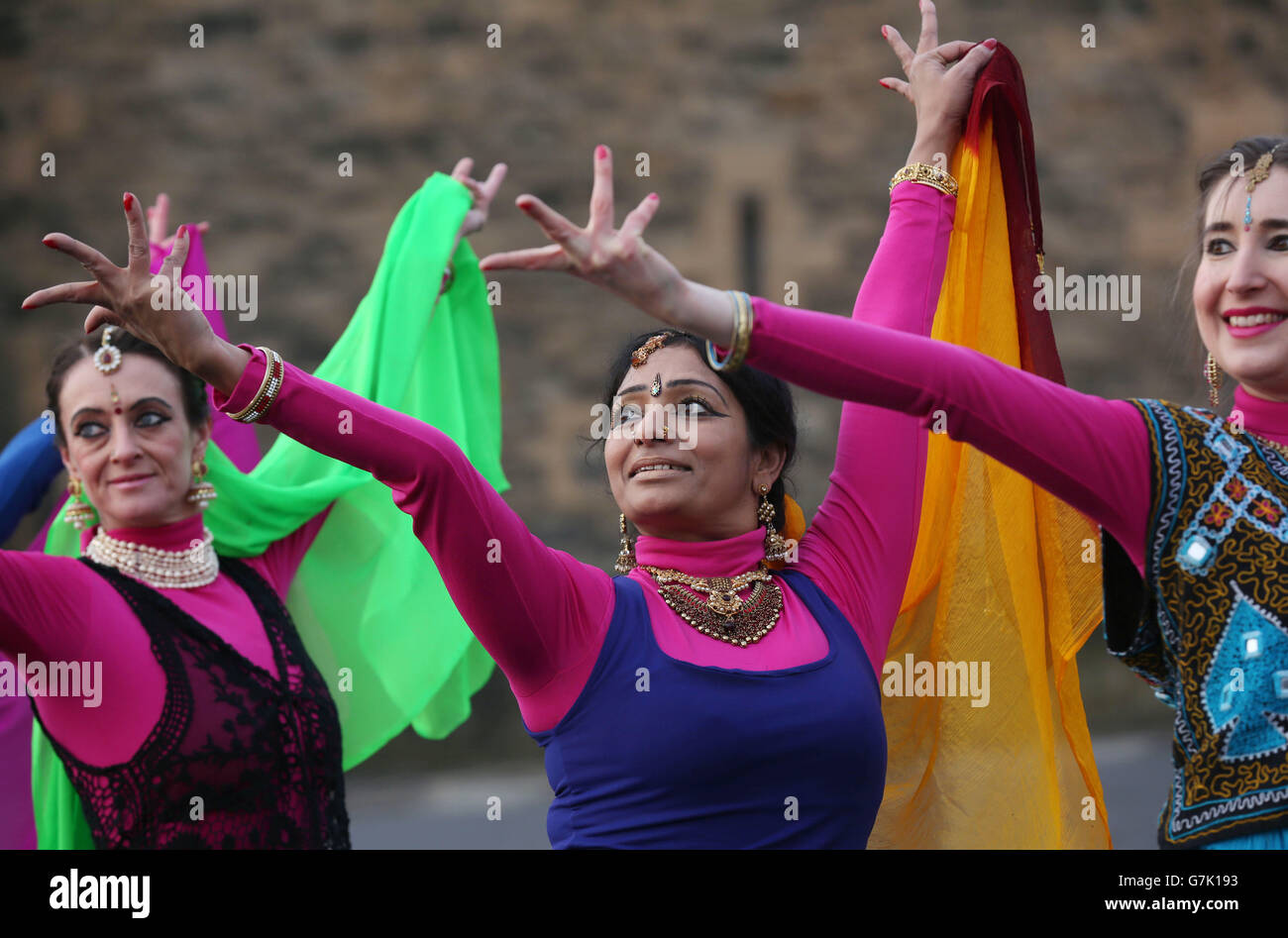 Die Bollywood-Karte, die im Edinburgh Castle von einer Gruppe von Bollywood-Tänzern ins Leben gerufen wurde, zeigt schottische Schauplätze, die in Filmen zu sehen waren. Stockfoto