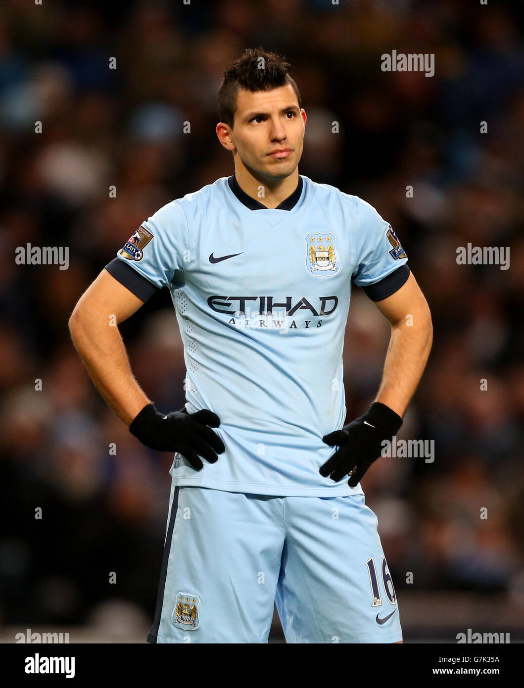 Fußball - Barclays Premier League - Manchester City / Arsenal - Etihad Stadium. Sergio Aguero, Manchester City Stockfoto