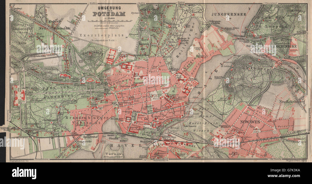 POTSDAM Stadt Stadt attraktivem & Umgebung/Umgebung. Nowawes. Brandenburg, 1910-Karte Stockfoto