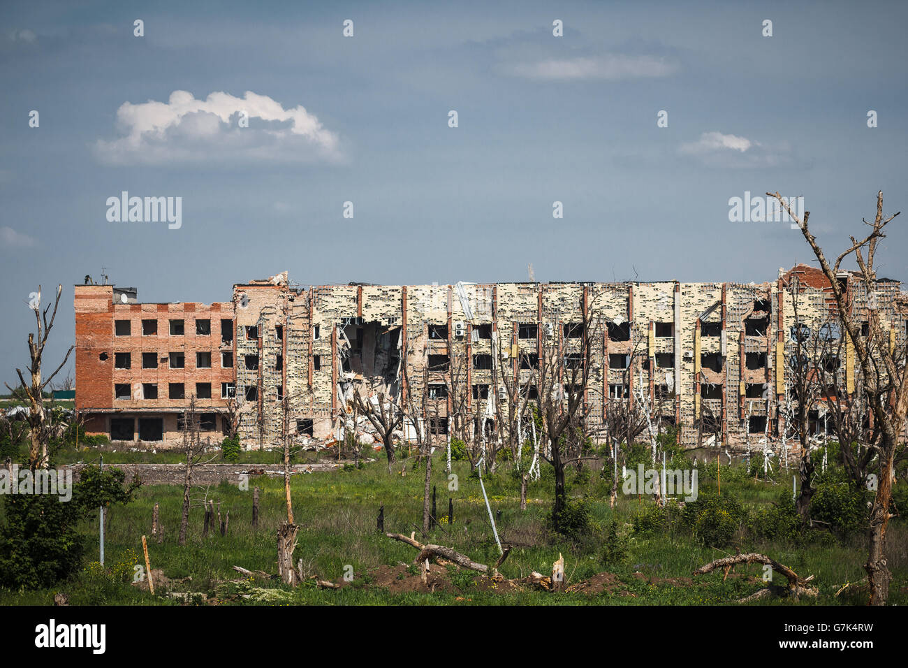 Ansicht von Donetsk Airport Ruinen Stockfoto