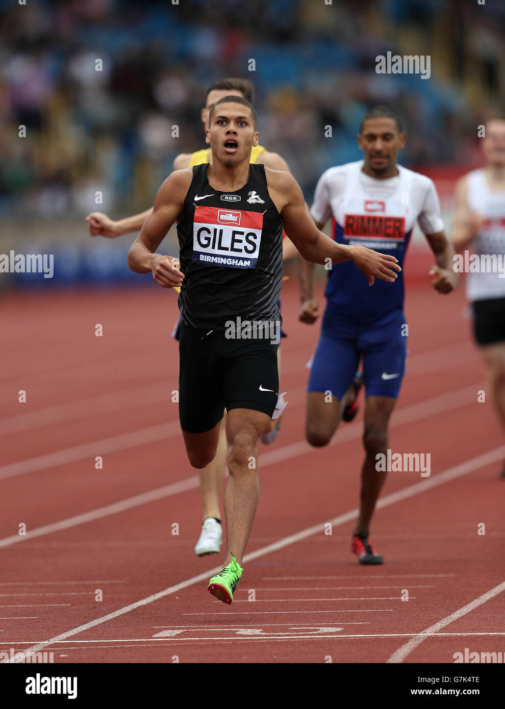Elliot Giles gewinnt 800m Finale tagsüber zwei von den britischen Meisterschaften im Alexander Stadium, Birmingham. Stockfoto