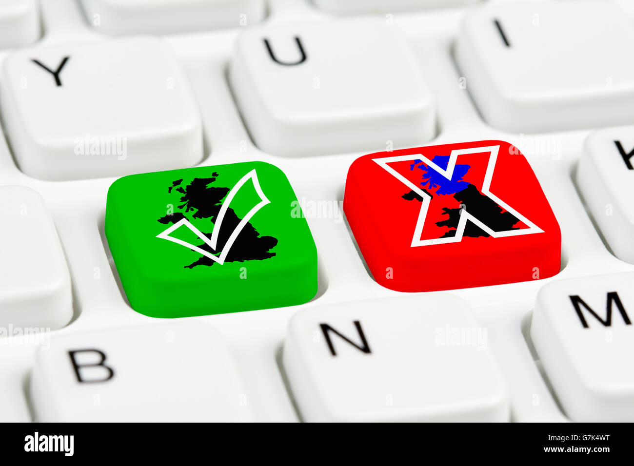 Schottlands Unabhängigkeit Referendum Abstimmung Tasten auf einer Computertastatur. Stockfoto