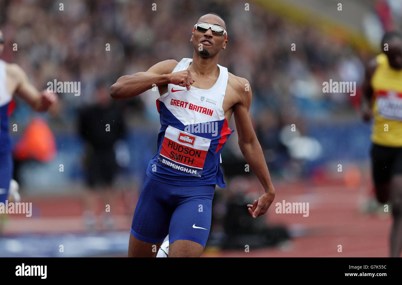 Matthew Hudson-Smith gewinnt 400m Finale der Männer tagsüber zwei von den britischen Meisterschaften im Alexander Stadium, Birmingham. Stockfoto