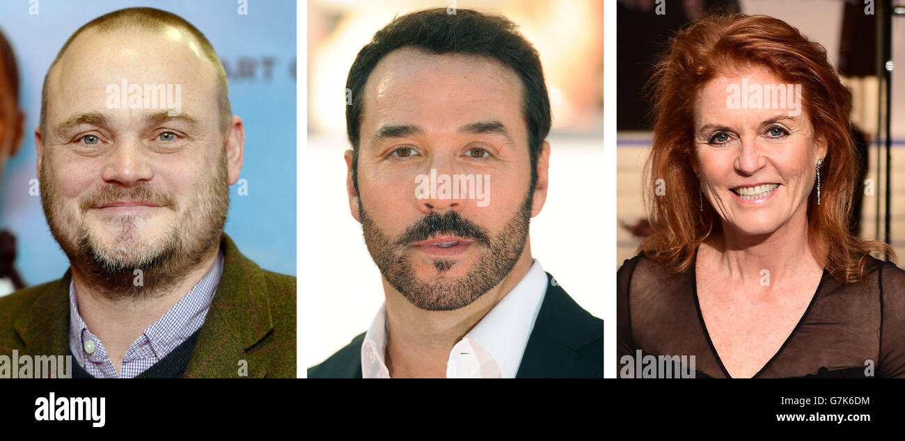 Fotos von (von links) Al Murray, Jeremy Piven und Sarah Ferguson. Stockfoto