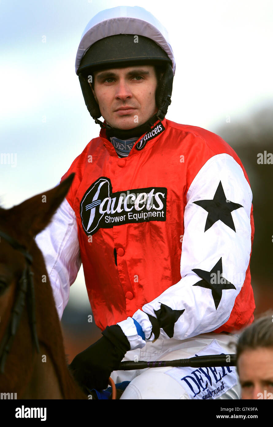 Pferderennen - Ludlow Rennbahn. Jockey Liam Treadwell auf der Ludlow Racecourse, Shropshire. Stockfoto