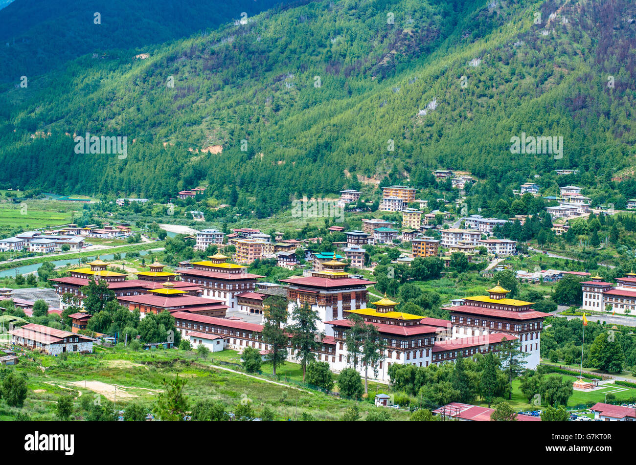 Luftaufnahme von Thimphu Dzong Stockfoto
