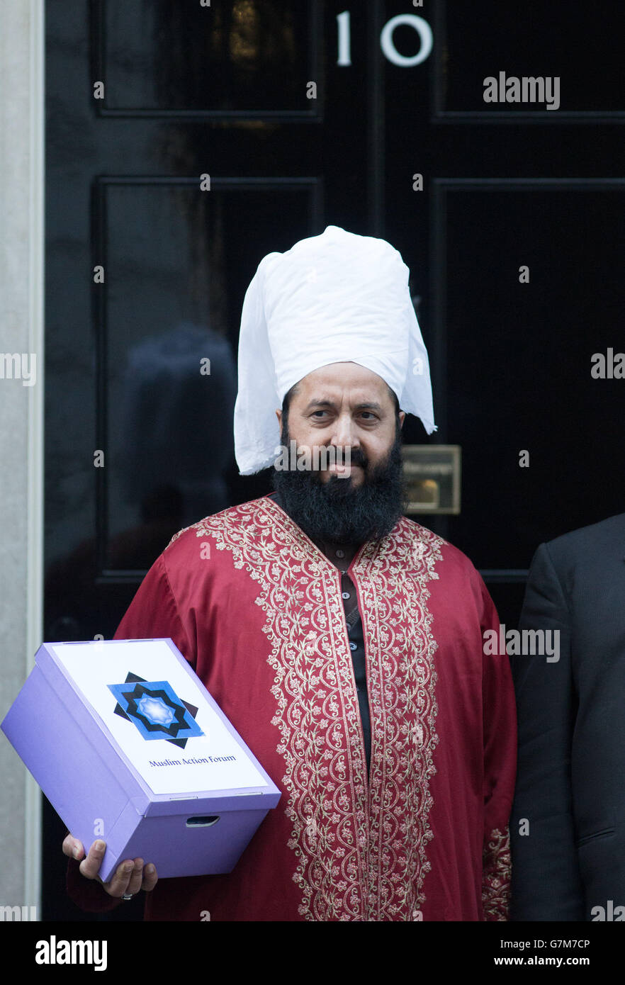 Muslimischer Protest. Statt Zerstörung des menschlichen Lebens. Stockfoto