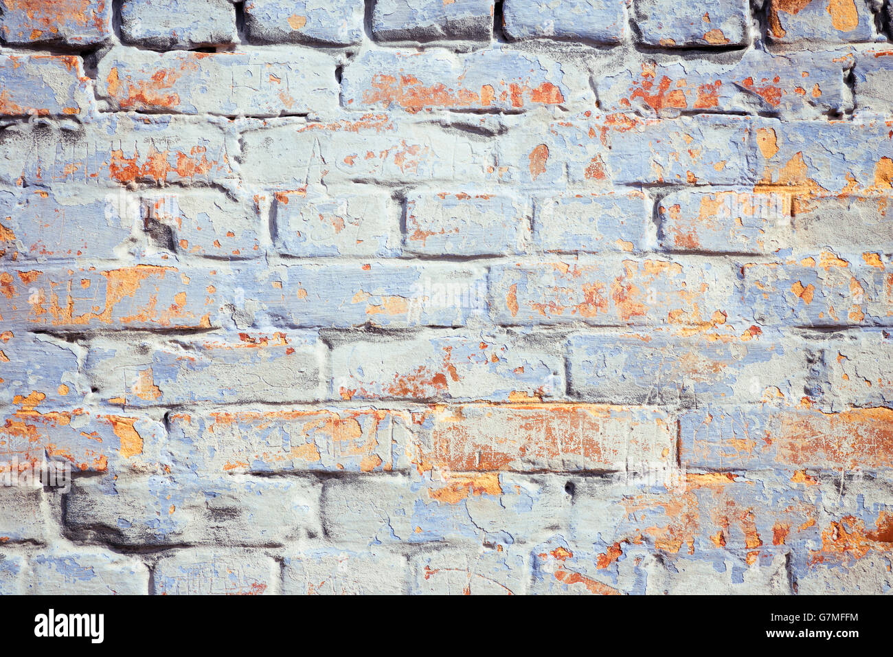 Vintage blaue Ziegel Wand Textur mit peeling Putz Stockfoto